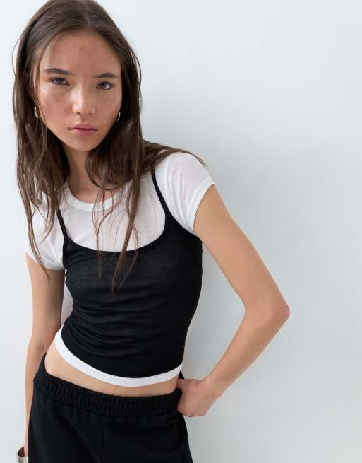 ASOS DESIGN - camiseta de manga corta con capa superpuesta tipo camisola en monocromo, 1 de 5