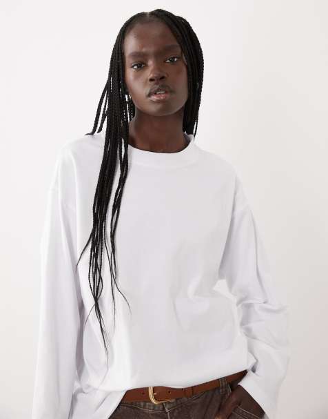 ASOS DESIGN - camiseta de manga larga con cuello acanalado en blanco - view 1
