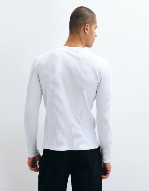 ASOS DESIGN camiseta de manga larga de corte ajustado con cuello panadero en 'smart rib' blanco, 3 de 5