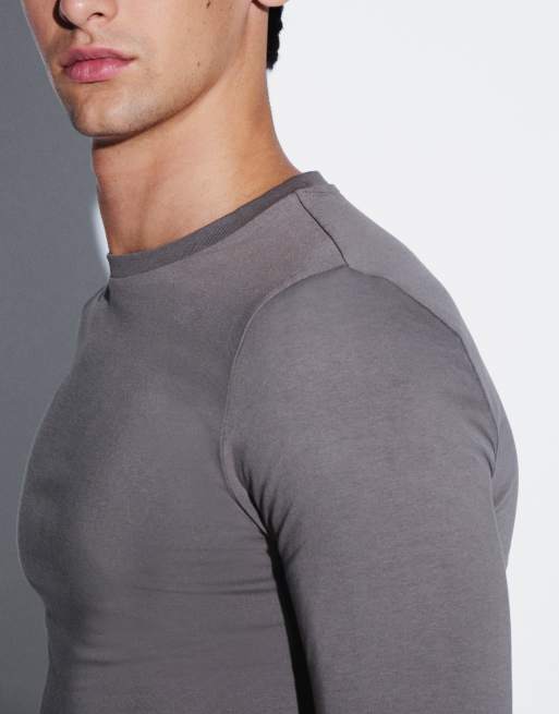 ASOS DESIGN camiseta de manga larga de corte ajustado en gris, 3 de 5