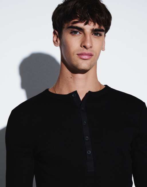 ASOS DESIGN - camiseta de manga larga de corte ajustado en negro acanalado, 3 de 5