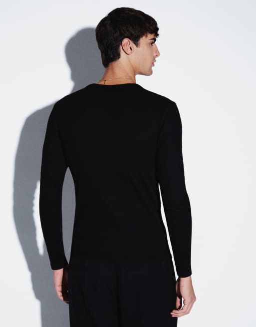 ASOS DESIGN - camiseta de manga larga de corte ajustado en negro acanalado, 4 de 5