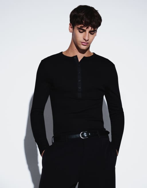 ASOS DESIGN - camiseta de manga larga de corte ajustado en negro acanalado, 5 de 5