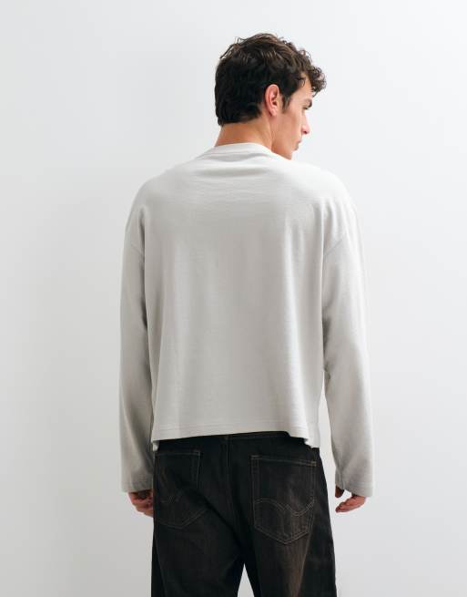 ASOS DESIGN - camiseta de manga larga extragrande y corte boxy en gris texturizado, 3 de 5