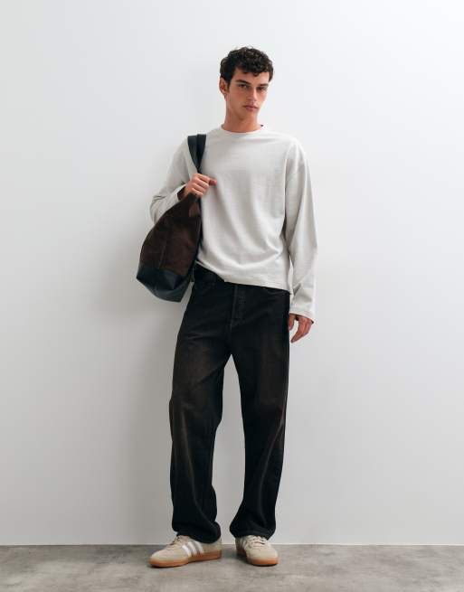 ASOS DESIGN - camiseta de manga larga extragrande y corte boxy en gris texturizado, 4 de 5