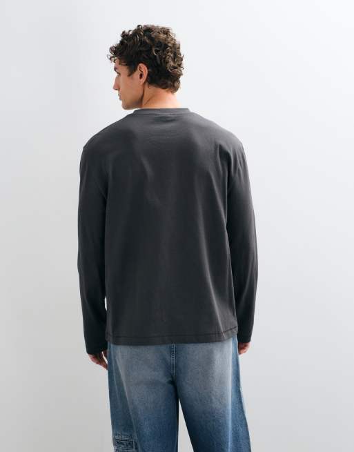 ASOS DESIGN camiseta de manga larga holgada con estampado de texto en gris, 5 de 5