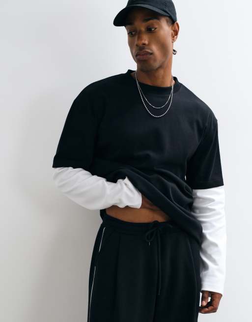 ASOS DESIGN - camiseta de manga larga holgada de corte boxy con doble capa en negro, 3 de 5