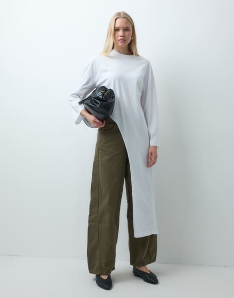 ASOS DESIGN - camiseta de manga larga larga con cierre cruzado en blanco - view 1