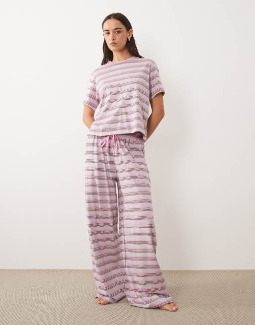 ASOS DESIGN - Camiseta de pijama rosa a rayas extragrande con aberturas laterales de algodón Mix & Match, 2 de 4