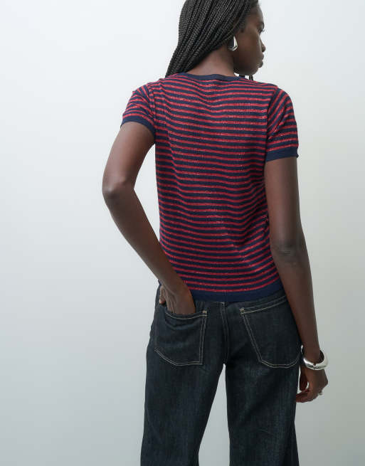 ASOS DESIGN - camiseta de punto a rayas rojas y azul marino, 2 de 4