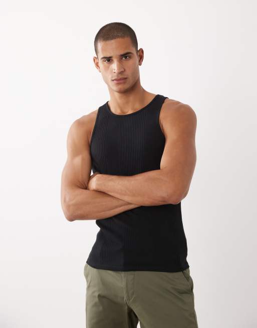 ASOS DESIGN - Camiseta de vestir negra ajustada sin mangas de canalé, 3 de 5