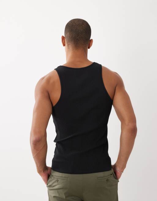 ASOS DESIGN - Camiseta de vestir negra ajustada sin mangas de canalé, 4 de 5