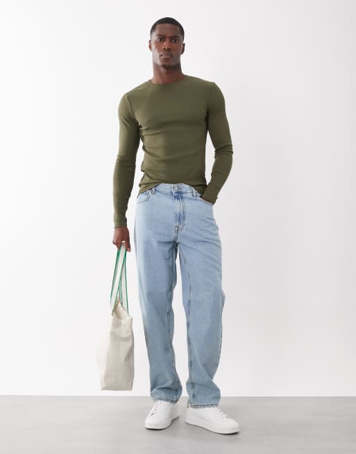 ASOS DESIGN - camiseta Essentials de manga larga y corte ajustado en verde, 3 de 5