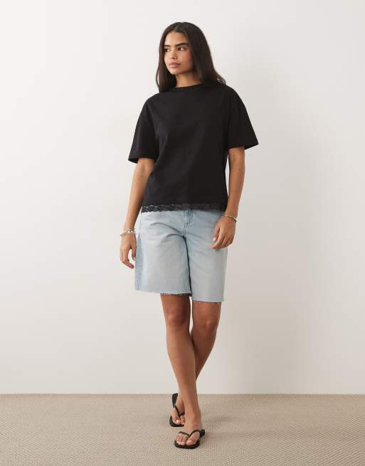ASOS DESIGN - Camiseta extragrande con bajo de encaje, 2 de 4