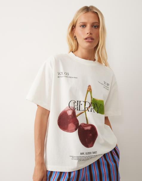 ASOS DESIGN - camiseta extragrande con estampado de cerezas en crema - view 1