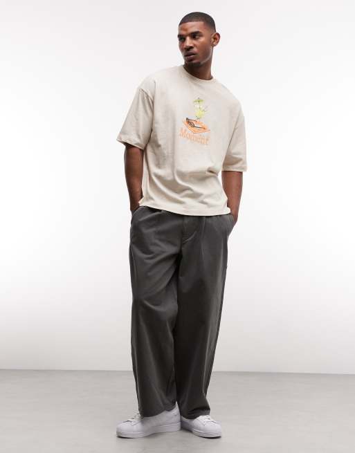 ASOS DESIGN - Camiseta extragrande con estampado gráfico de cóctel de tejido de mezcla de lino, 2 de 5