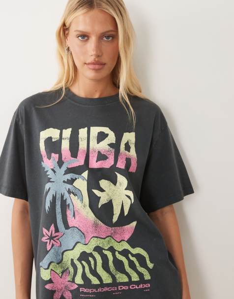 ASOS DESIGN camiseta extragrande con gráfico de Cuba estilo boceto en gris carbón - view 1