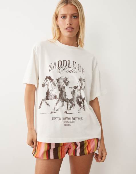 ASOS DESIGN camiseta extragrande con gráfico rodeo saddle up en crema - view 1