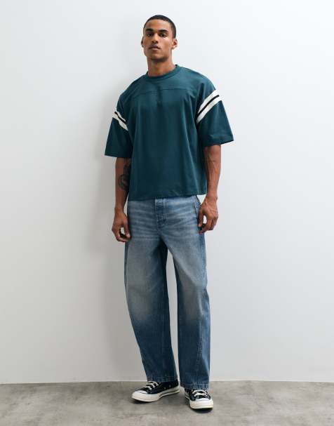 ASOS DESIGN - camiseta extragrande de corte boxy y tejido grueso con panel en contraste en verde oscuro - view 1