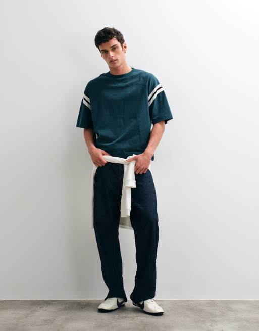 ASOS DESIGN - camiseta extragrande de corte boxy y tejido grueso con panel en contraste en verde oscuro, 2 de 5