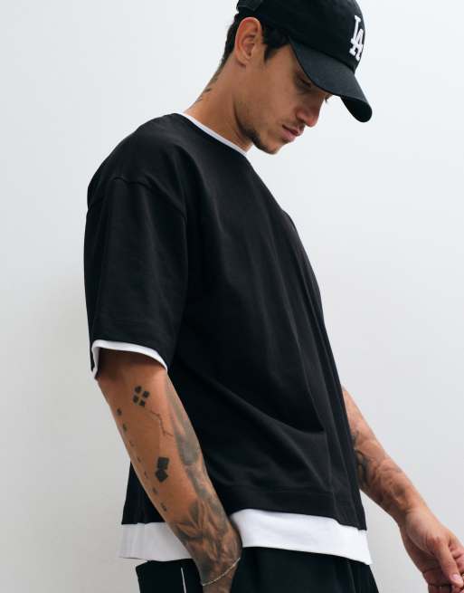 ASOS DESIGN camiseta extragrande de doble capa de tejido grueso negra, 4 de 5