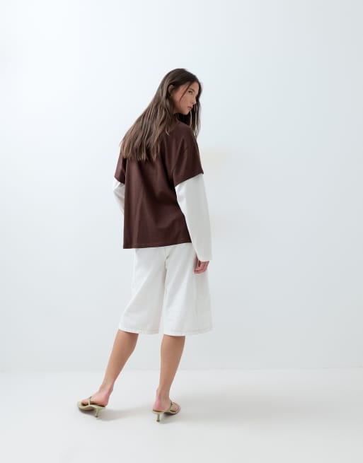 ASOS DESIGN - camiseta extragrande de doble capa en chocolate y crema, 5 de 5