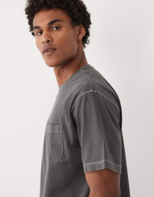 ASOS DESIGN - Camiseta gris carbón lavado holgada con bolsillo de tejido grueso, 3 de 5