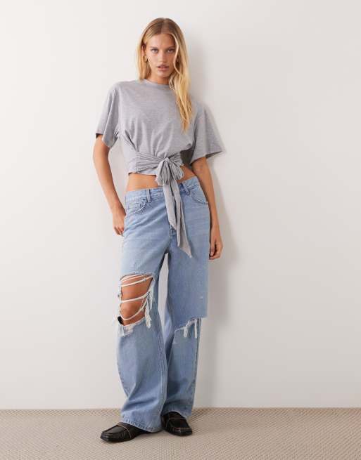 ASOS DESIGN - camiseta gris jaspeada con detalle de cintura anudada, 2 de 4