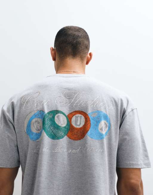 ASOS DESIGN - Camiseta gris jaspeado de corte cuadrado extragrande con estampado gráfico de bolas de billar, 2 de 5