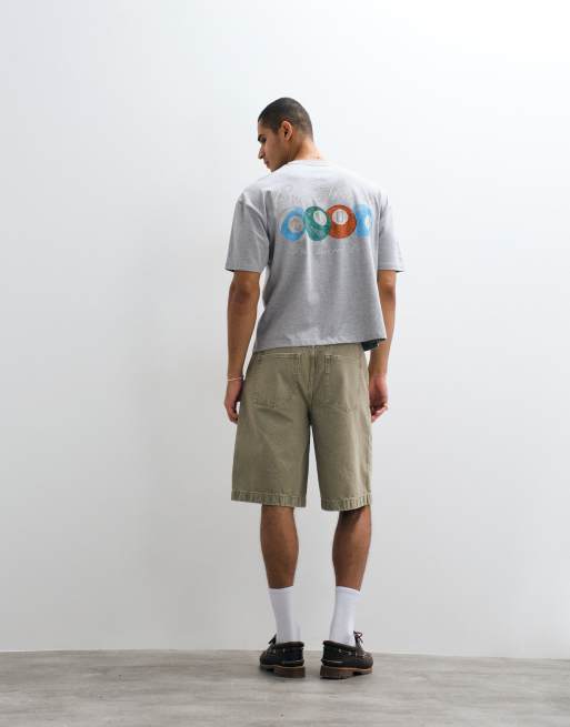 ASOS DESIGN - Camiseta gris jaspeado de corte cuadrado extragrande con estampado gráfico de bolas de billar, 3 de 5