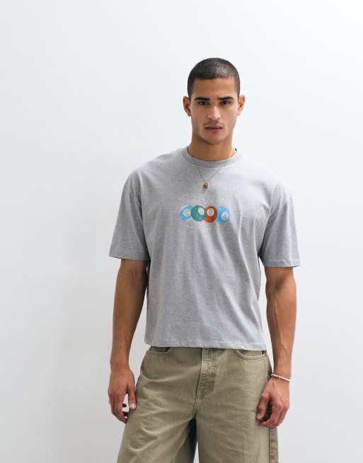 ASOS DESIGN - Camiseta gris jaspeado de corte cuadrado extragrande con estampado gráfico de bolas de billar, 4 de 5
