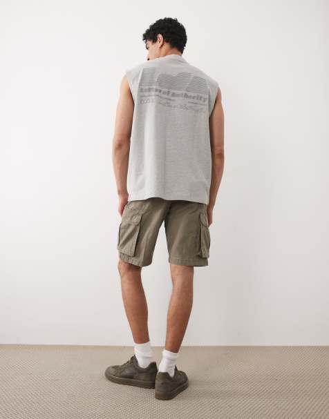 ASOS DESIGN - Camiseta gris jaspeado extragrande sin mangas con estampado gráfico en relieve de tejido grueso - view 1