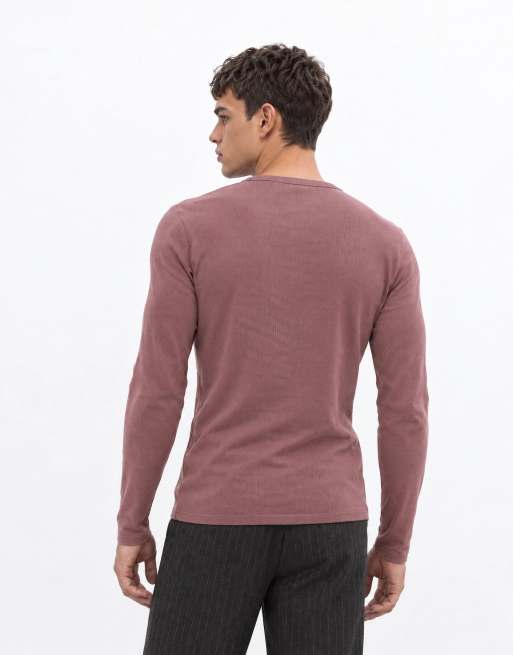 ASOS DESIGN - camiseta henley de corte ajustado en rosa, 7 de 8