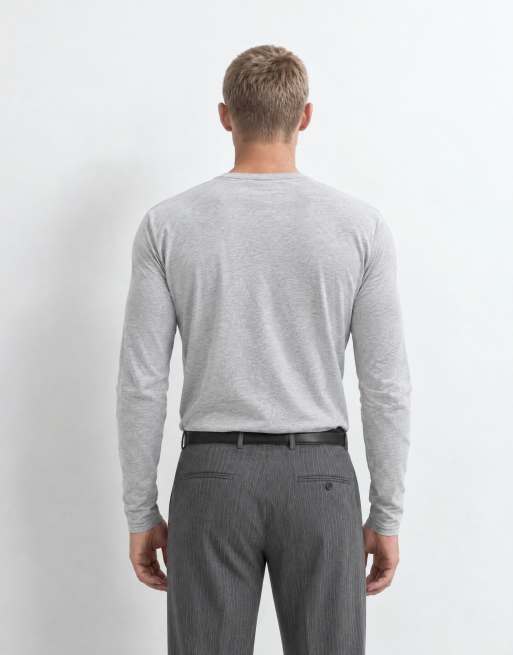 ASOS DESIGN camiseta henley de manga larga de ajuste musculado en gris jaspeado, 7 de 10