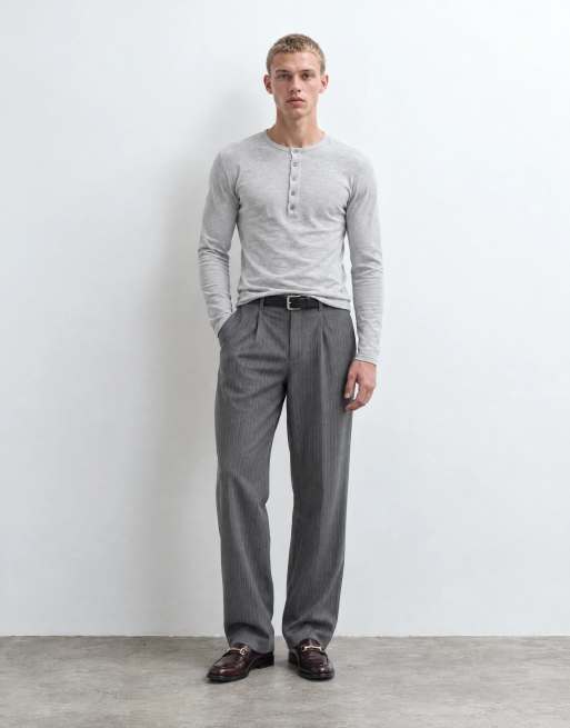 ASOS DESIGN camiseta henley de manga larga de ajuste musculado en gris jaspeado, 8 de 10