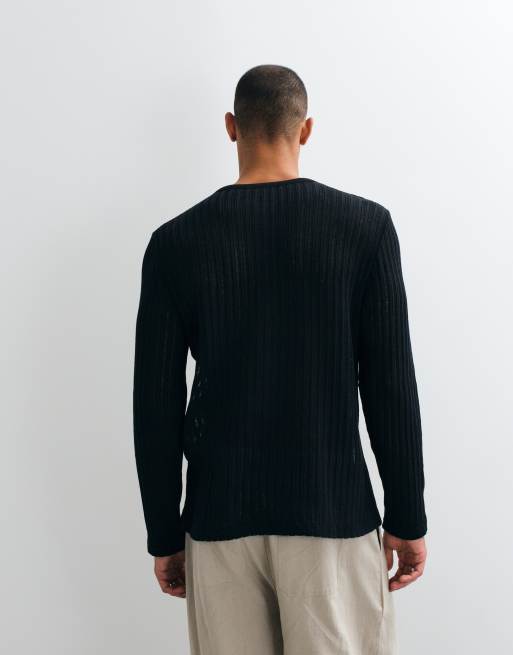 ASOS DESIGN - camiseta henley de manga larga regular en tejido texturizado negro, 5 de 5