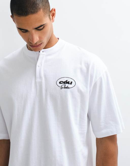 ASOS DESIGN - camiseta henley extragrande y de corte boxy con gráfico en el pecho en blanco, 3 de 5