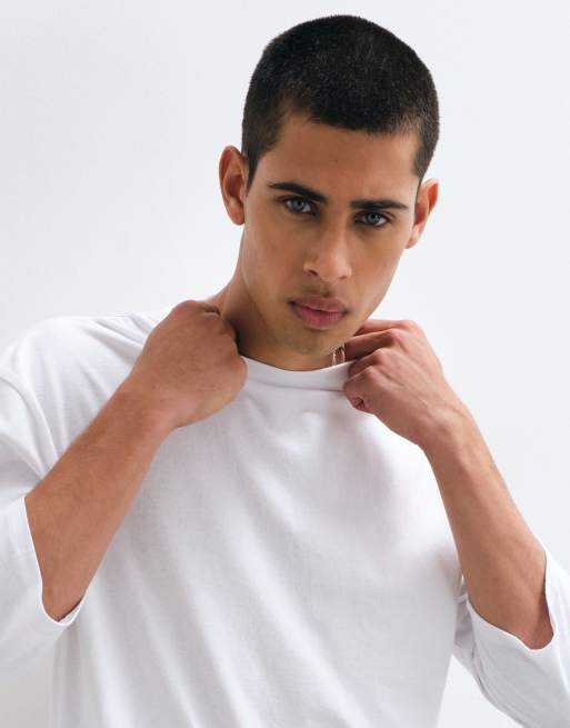 ASOS DESIGN camiseta holgada de largo 3/4 con bajo redondeado en blanco, 2 de 9