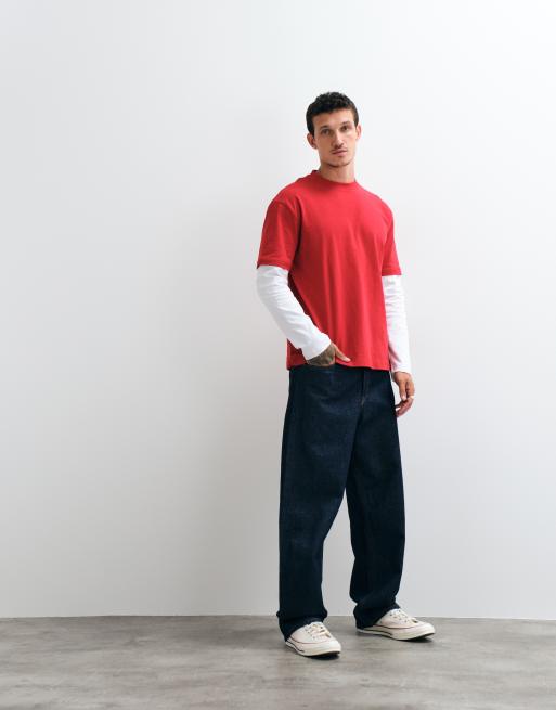 ASOS DESIGN - camiseta holgada de tejido grueso con doble capa en rojo y blanco, 2 de 10