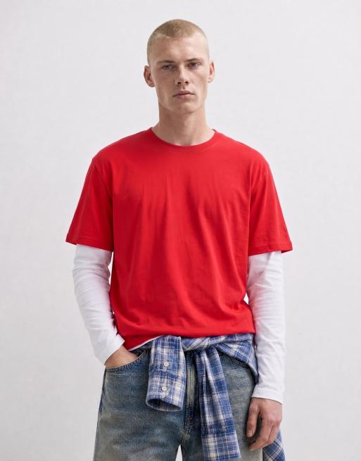 ASOS DESIGN - camiseta holgada de tejido grueso con doble capa en rojo y blanco, 6 de 10
