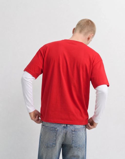ASOS DESIGN - camiseta holgada de tejido grueso con doble capa en rojo y blanco, 8 de 10