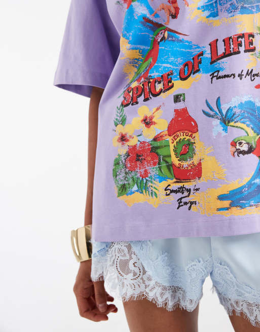 ASOS DESIGN - Camiseta lila extragrande con estampado gráfico vacacional "Holbox Island", 3 de 4