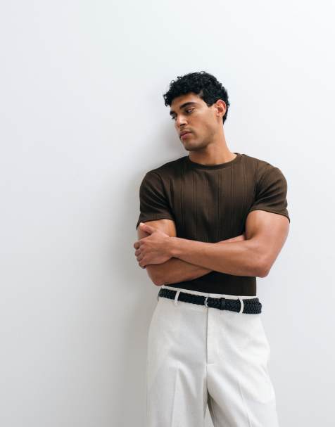 ASOS DESIGN - Camiseta marrón de corte slim de canalé - view 1