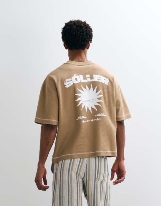 ASOS DESIGN - Camiseta marrón extragrande con estampado gráfico de sol de tejido grueso texturizado, 3 de 7