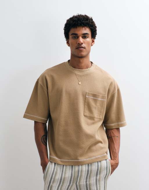 ASOS DESIGN - Camiseta marrón extragrande con estampado gráfico de sol de tejido grueso texturizado, 5 de 7