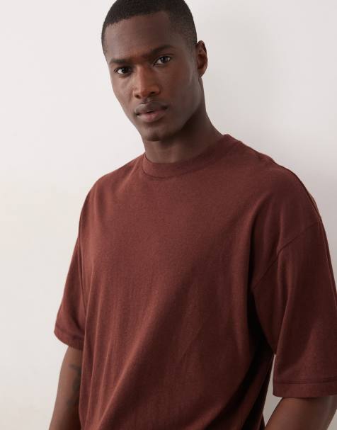 ASOS DESIGN - Camiseta marrón extragrande de mezcla de lino - view 1