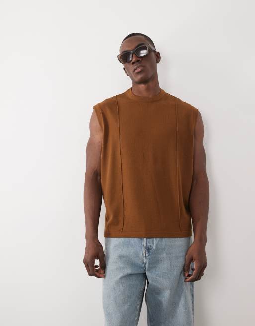 ASOS DESIGN - Camiseta marrón extragrande sin mangas con detalle de ribetes de punto, 2 de 5