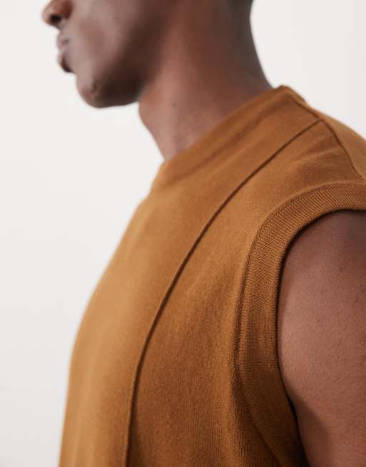 ASOS DESIGN - Camiseta marrón extragrande sin mangas con detalle de ribetes de punto, 5 de 5