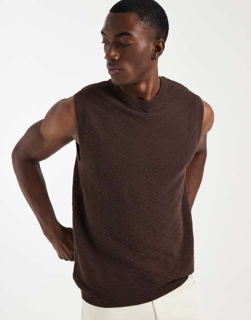  ASOS DESIGN - Camiseta marrón holgada sin mangas de punto de ochos texturizado, 5 de 5
