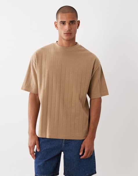 ASOS DESIGN - Camiseta marrón medio extragrande de canalé ancho - view 1
